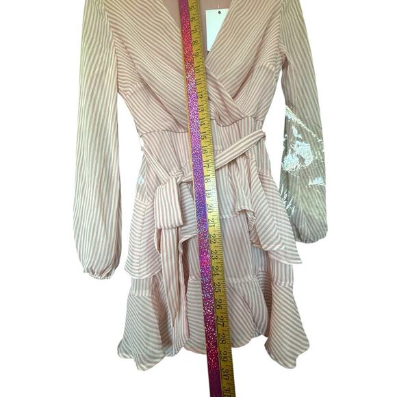 Fourteenth Place Pink Striped Ruffle Wrap Dress - XS - Picture 12 of 12